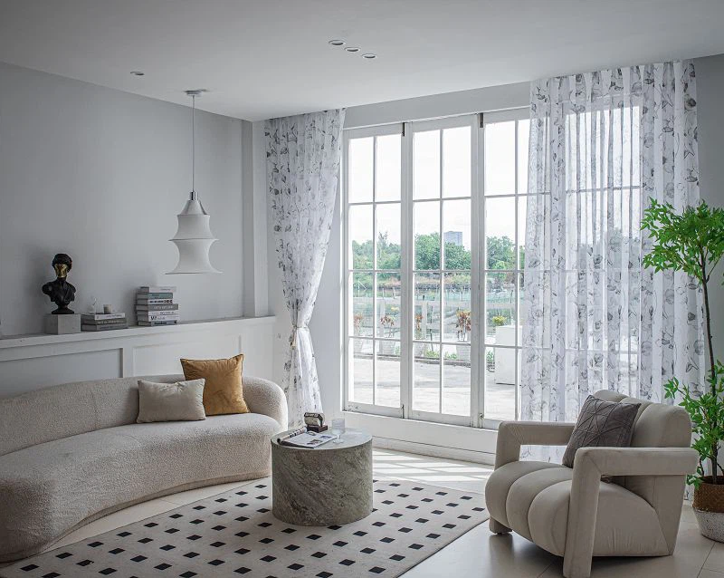 Doli FabricWindow Paravan с печат на божур със златен център