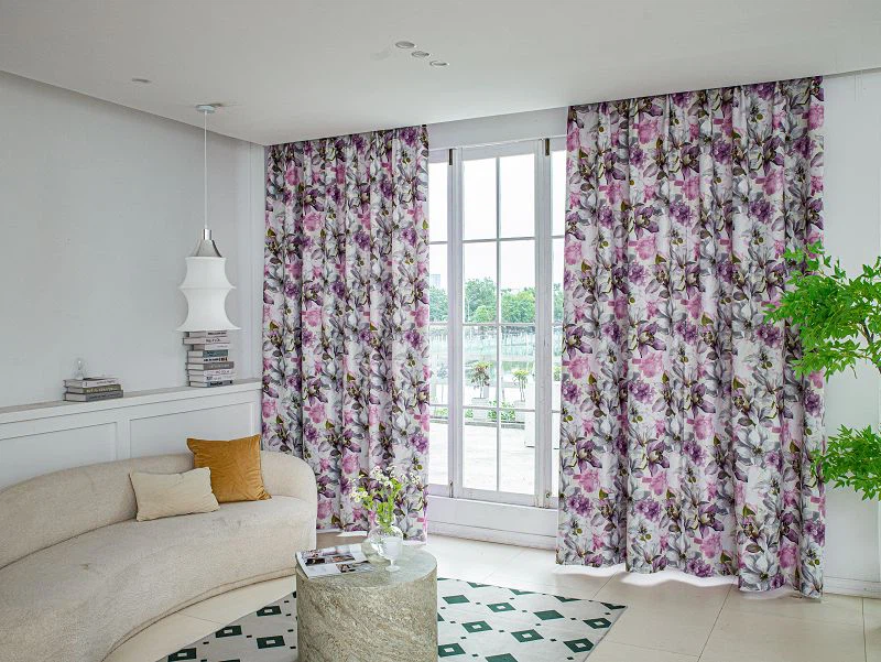 Плат за завеси от просо и лен с щампа на лилия